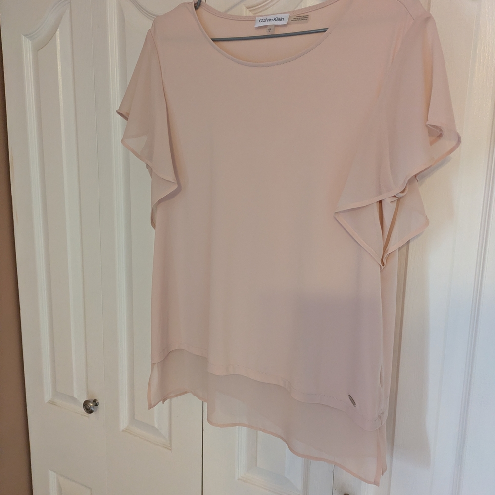 Calvin Klein Women's Blush Flutter Sleeve Blouse